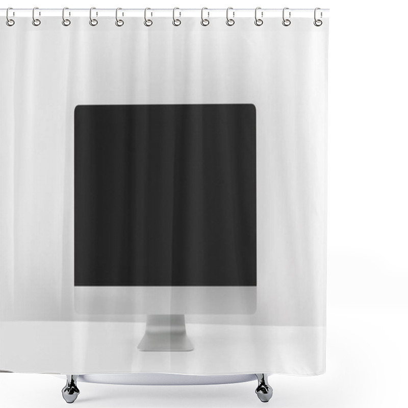 Personality  Modern Desktop Computer With Black Screen On White Shower Curtains