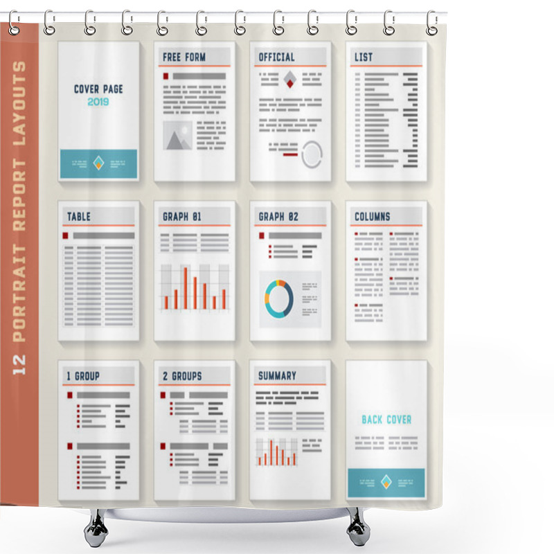 Personality  Document Report Portrait Layout Templates Set Shower Curtains