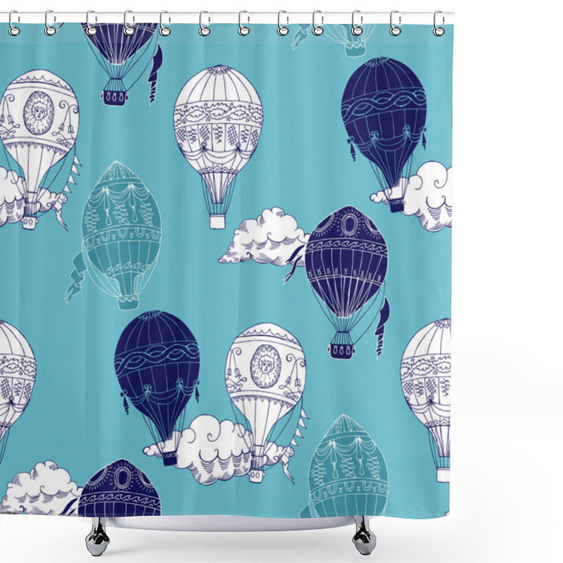 Personality  Seamless Pattern With Hot Air Balloons Shower Curtains