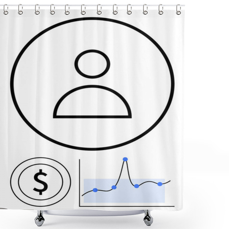 Personality  User Icon Dollar Sign And Graph Represent Finance Economy Data Analytics Growth Trends. Ideal For Business, Finance, Investment, Personal Finance, Analytics, Economy, Growth. Line Metaphor Shower Curtains