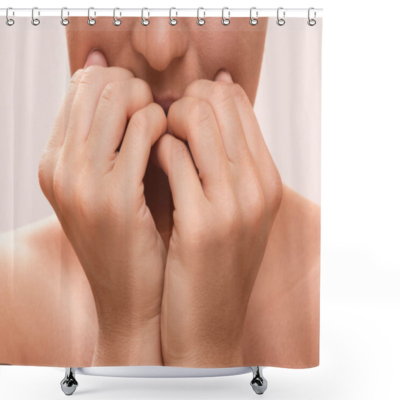 Personality  Woman Bitting Her Fingers Shower Curtains