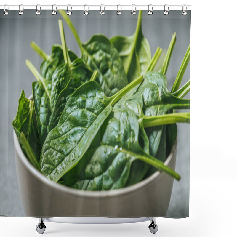 Personality  Organic Fresh And Wet Spinach Leaves In White Bowl Shower Curtains