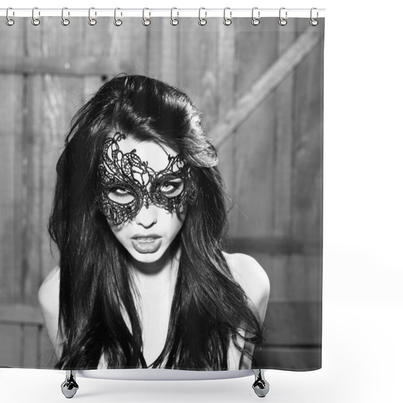 Personality  Woman In Lace Mask Shower Curtains