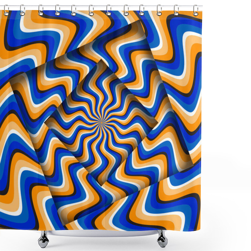 Personality  Abstract Turned Frames With A Rotating Blue Orange Curved Stripes Pattern. Optical Illusion Hypnotic Background. Shower Curtains