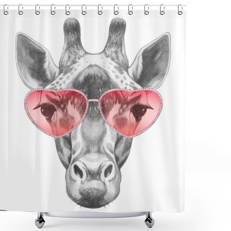 Personality  Giraffe With Heart Shaped Glasses Shower Curtains