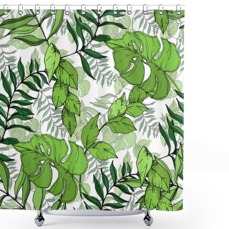 Personality  Vector Palm Beach Tree Leaves Jungle Botanical. Black And White Engraved Ink Art. Seamless Background Pattern. Shower Curtains