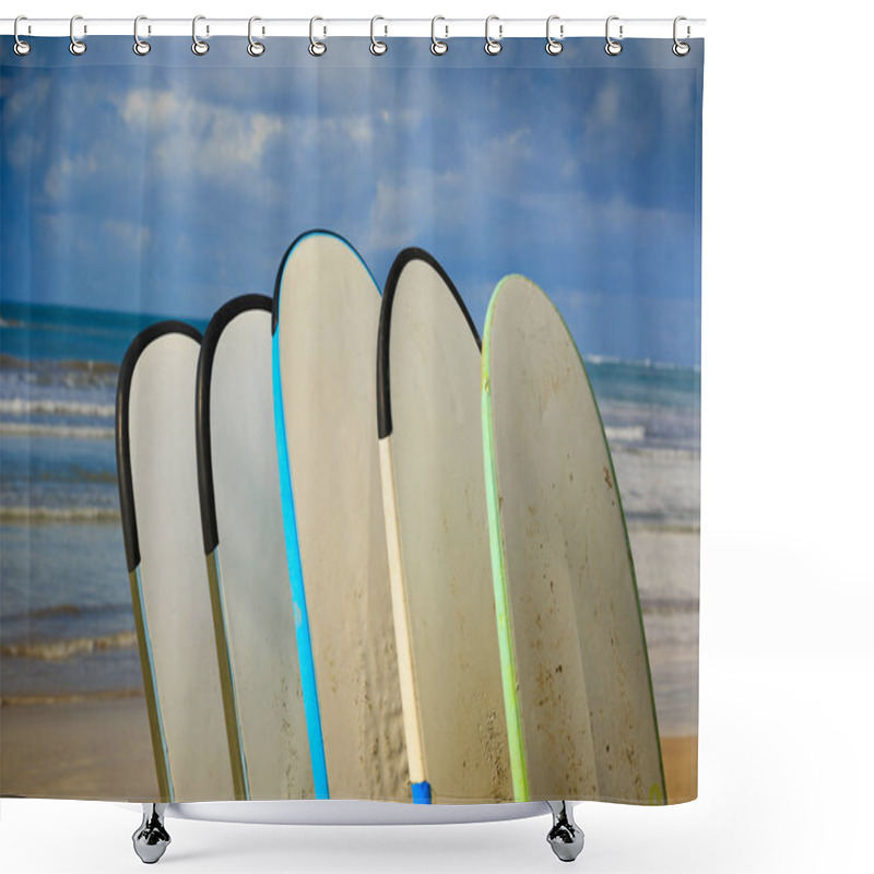 Personality  Row Of Different Surfboards Shower Curtains