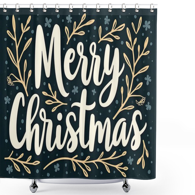 Personality  Typography Banner With Merry Christmas In A Hand-lettered Script Shower Curtains