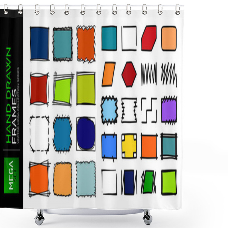 Personality  Hand Drawn Sketch Doodle Frames, Borders, Square And Rectangle Shapes For Text Shower Curtains