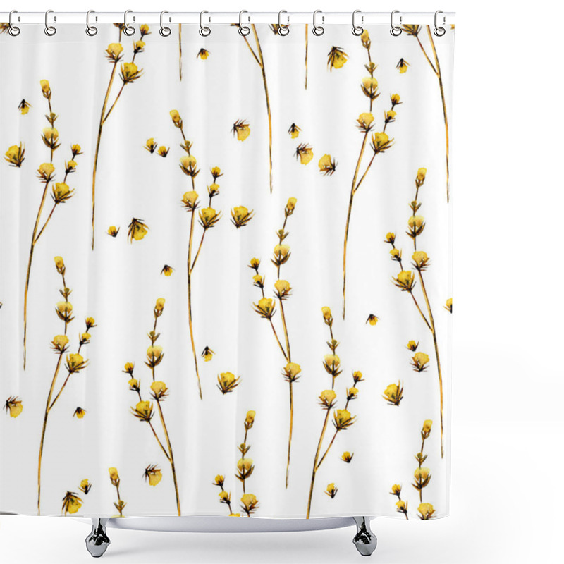 Personality  Seamless Floral Pattern With Yellow Dry Flowers Shower Curtains