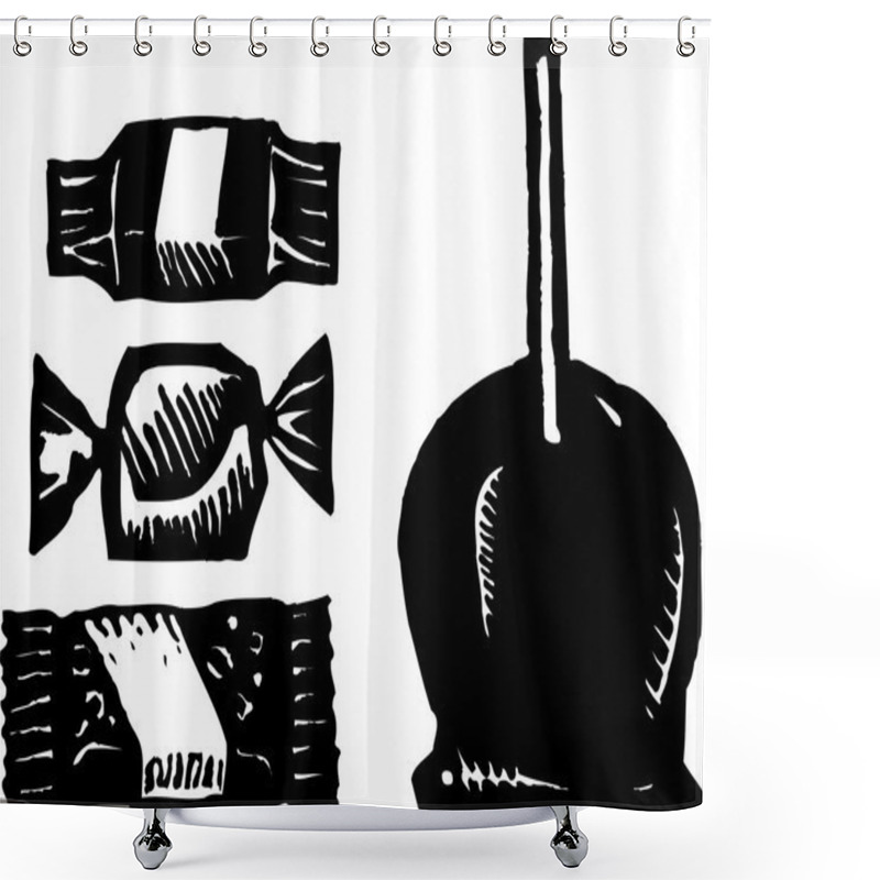 Personality  Woodcut Illustration Of Candy Apple And Candy Shower Curtains