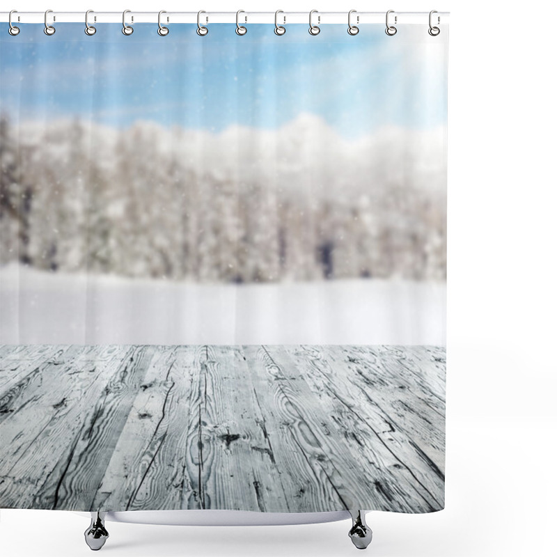 Personality  Winter Scenery With Wooden Planks Shower Curtains