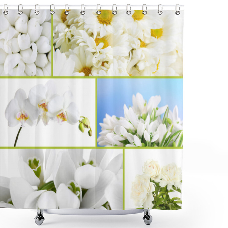 Personality  Collage Of Different White Flowers Shower Curtains