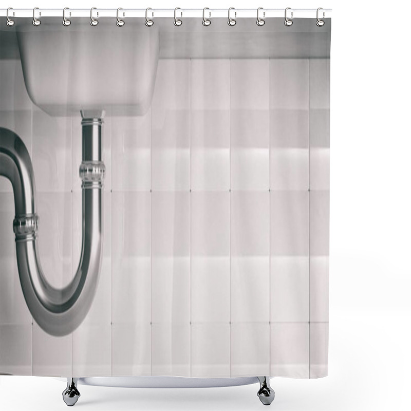 Personality  Water Pipes Under Sink. 3d Illustartion Shower Curtains