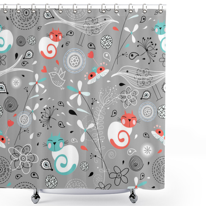 Personality  Vegetable Texture With Cats And Birds Shower Curtains