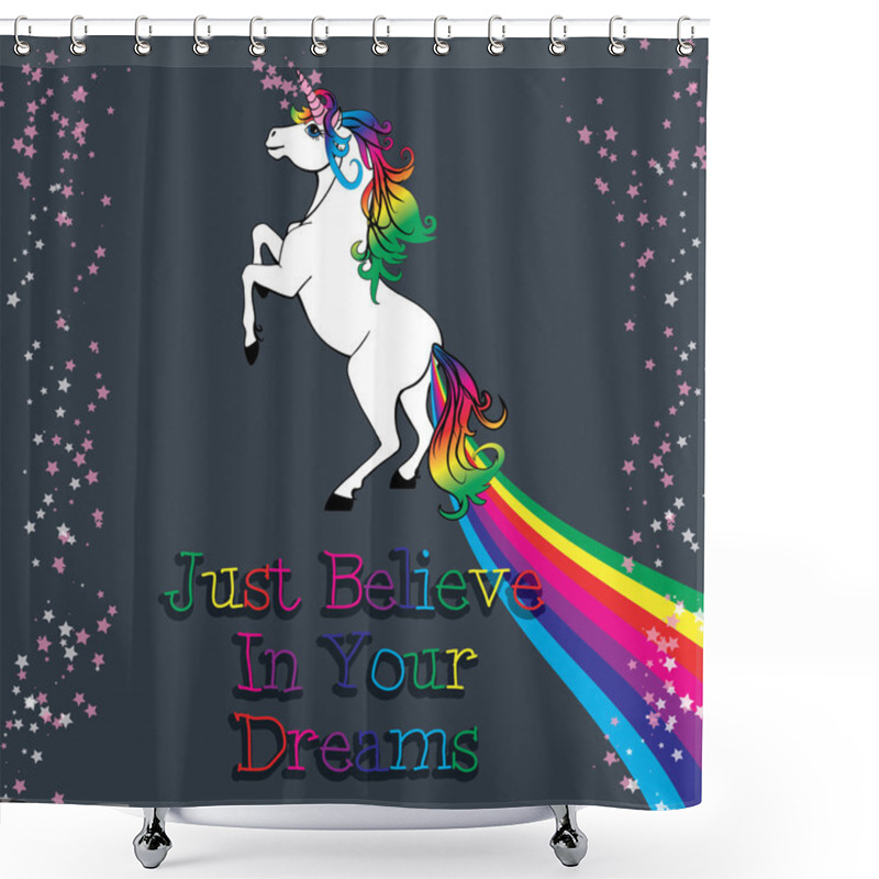 Personality  Motivation Card. Unicorn With A Rainbow Shower Curtains