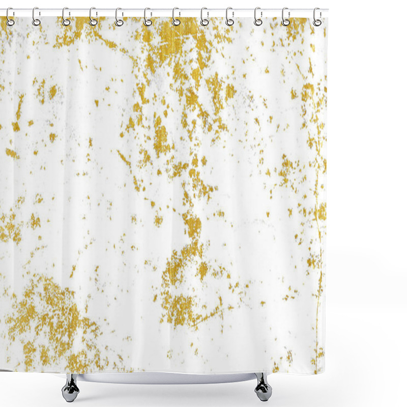 Personality  Gold Splashes Texture. Brush Stroke Design Element. Grunge Golden Background Pattern Of Cracks, Scuffs, Chips, Stains, Ink Spots, Lines Shower Curtains