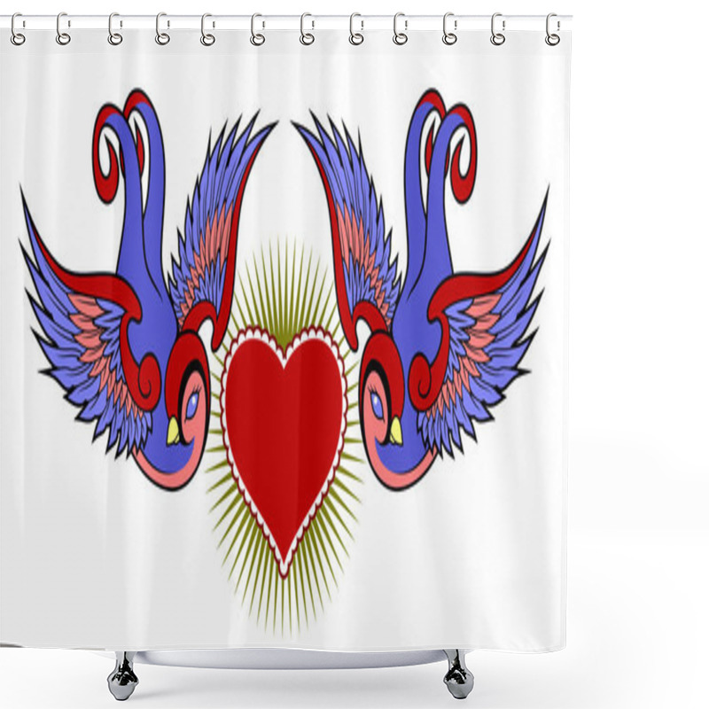 Personality  Images Of Beautiful Birds In The Old School Tattoo Style Shower Curtains