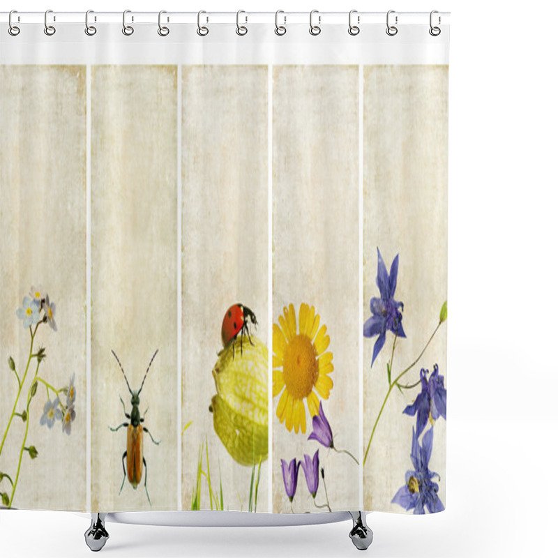 Personality  Lovely Set Of Banners With Earthy Textures. Useful Design Elements Shower Curtains