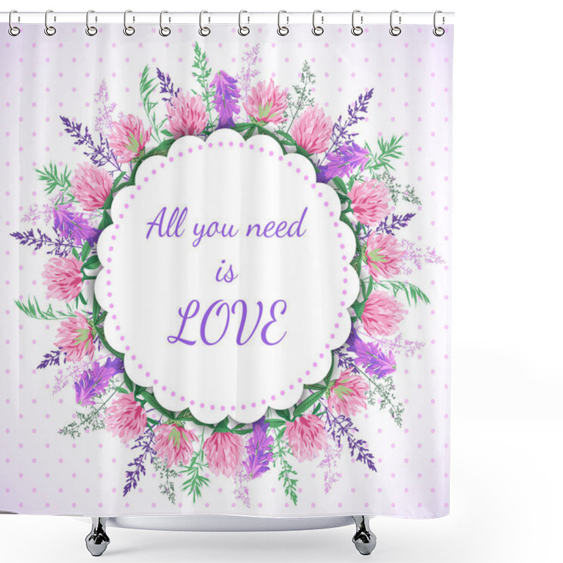 Personality  Card With Wildflowers Wreath. Shower Curtains