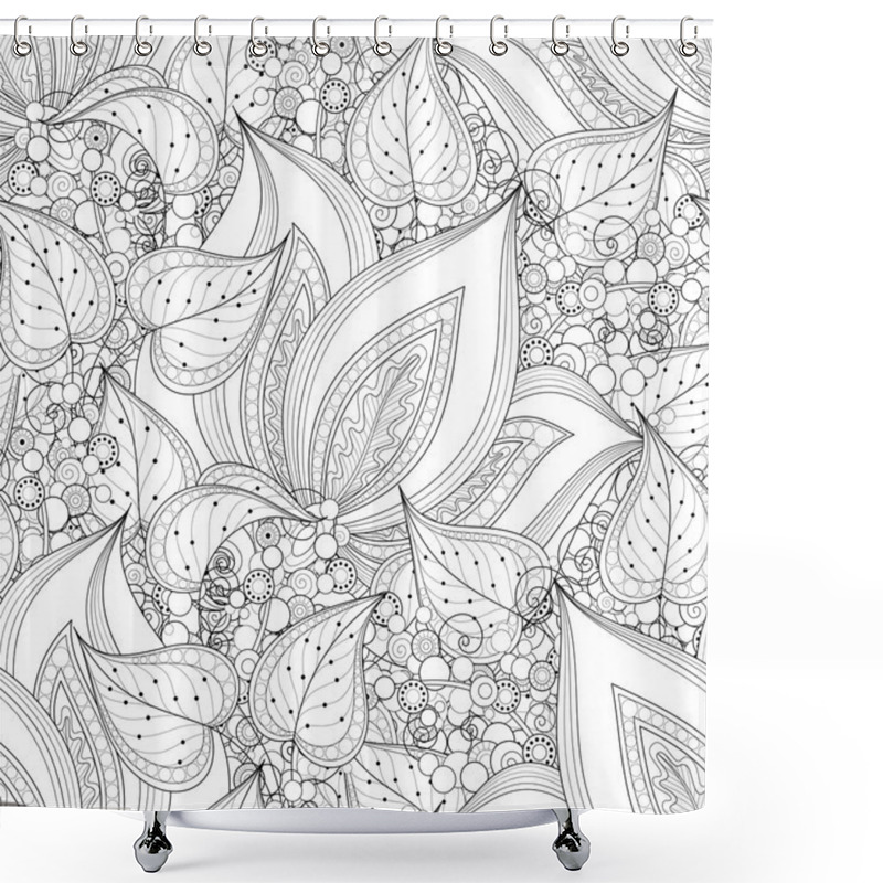 Personality  Seamless Monochrome Floral Pattern Shower Curtains