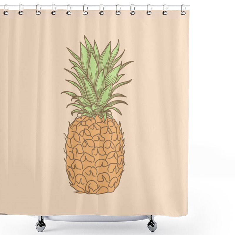 Personality  Hand Drawn Whole, Uncut Pineapple, Sketch Style Vector Illustration Isolated On Pale Pink Background. Fresh, Ripe Fruit, Side View. Shower Curtains