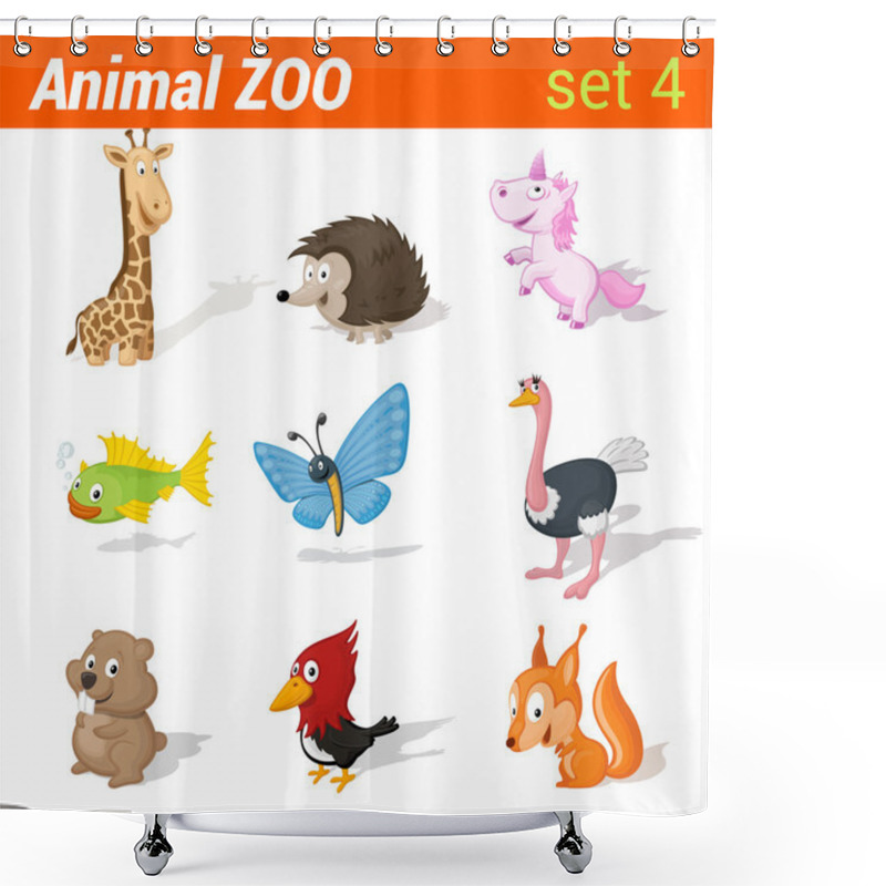 Personality  Funny Children Animals Icons Set. Shower Curtains