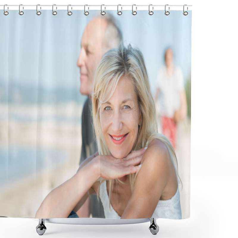 Personality  Tanned Mature Woman At Beach Shower Curtains