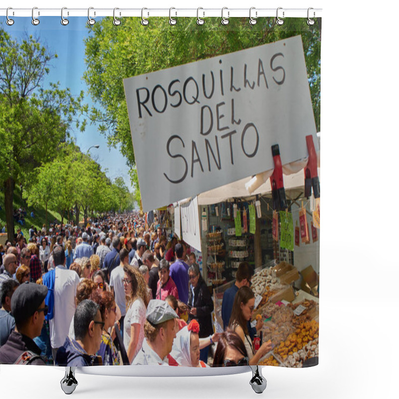 Personality  Madrid, Spain - May 15, 2018. Citizens Buying Rosquillas Del Santo At The San Isidro Festivity Fair In Pradera De San Isidro Park Of Madrid. Shower Curtains