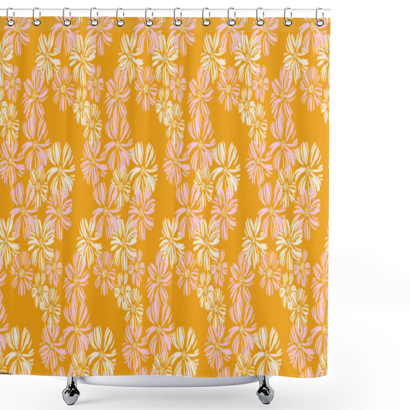 Personality  Seamless Daisy Floral Pattern With Flowers On A Vibrant Mustard Yellow Background. Designs Plain Botanical Print For Textiles, Home Decor, Packaging, And Stationery, Adding Warmth And Charm. Shower Curtains