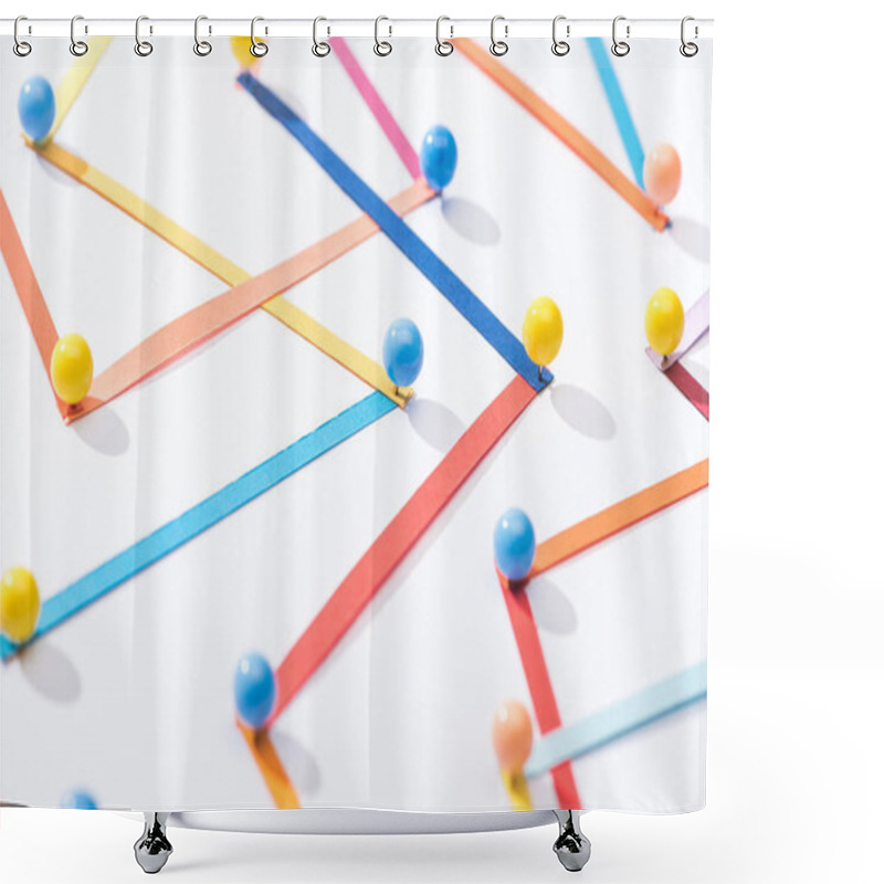 Personality  Multicolored Abstract Connected Lines With Pins, Connection And Communication Concept Shower Curtains