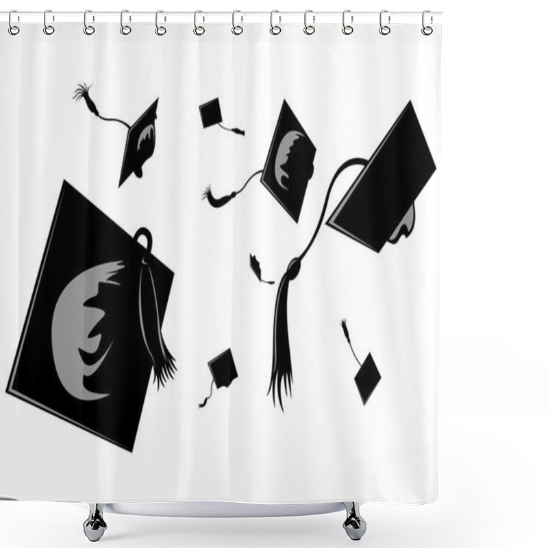 Personality  Caps Throwned Silhouettes Vector. Shower Curtains