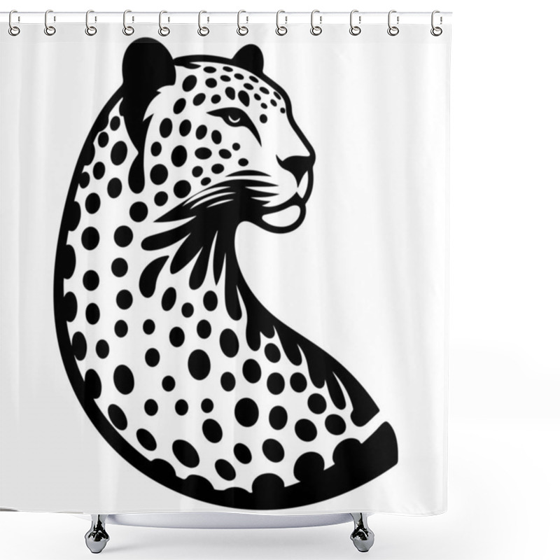 Personality  Explore This Striking Black And White Silhouette Of A Leopard Head, Featuring A Tribal Inspired Dot Pattern That Captures The Elegance And Strength Of This Wild Cat. This Modern Design Is Perfect For Tattoo Ideas, Art Lovers, And Those Who Appreciate Shower Curtains