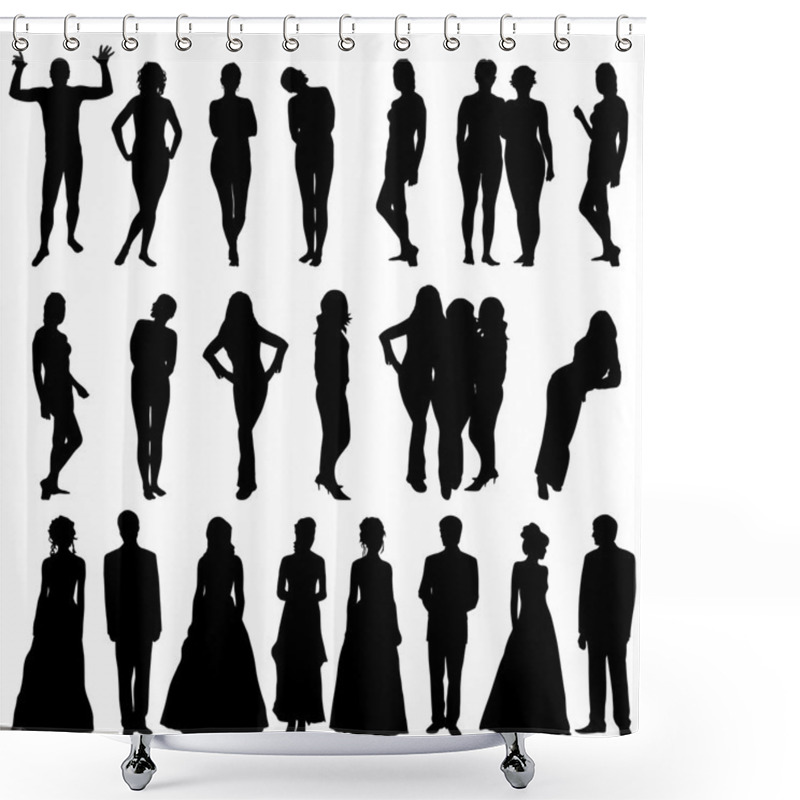 Personality  Black Silhouettes Of Beautiful Mans And Womans On White Backgrou Shower Curtains