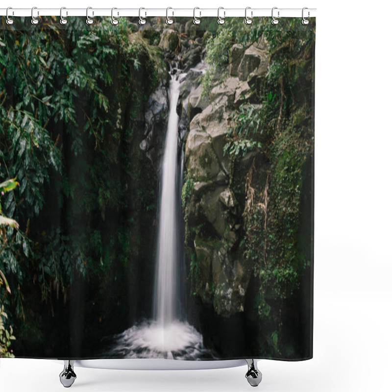 Personality  Panoramic Beautiful Waterfall Of Azores Islands, Portugal Shower Curtains