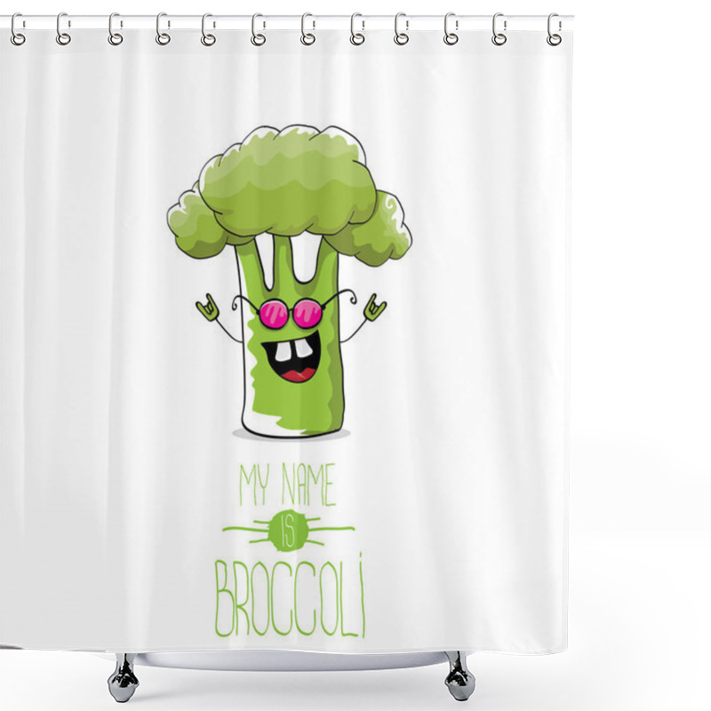 Personality  Vector Funny Cartoon Cute Green Broccoli Character Shower Curtains