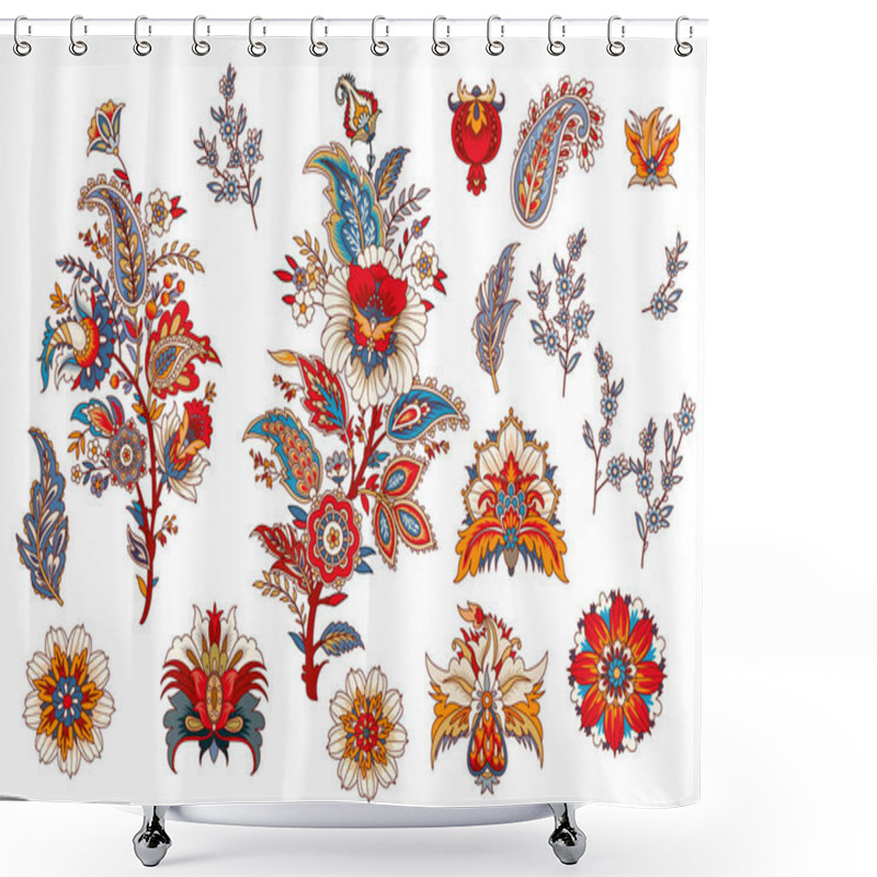 Personality  Set Of Decorative Elements With Branches, Flowers And Leaves Shower Curtains