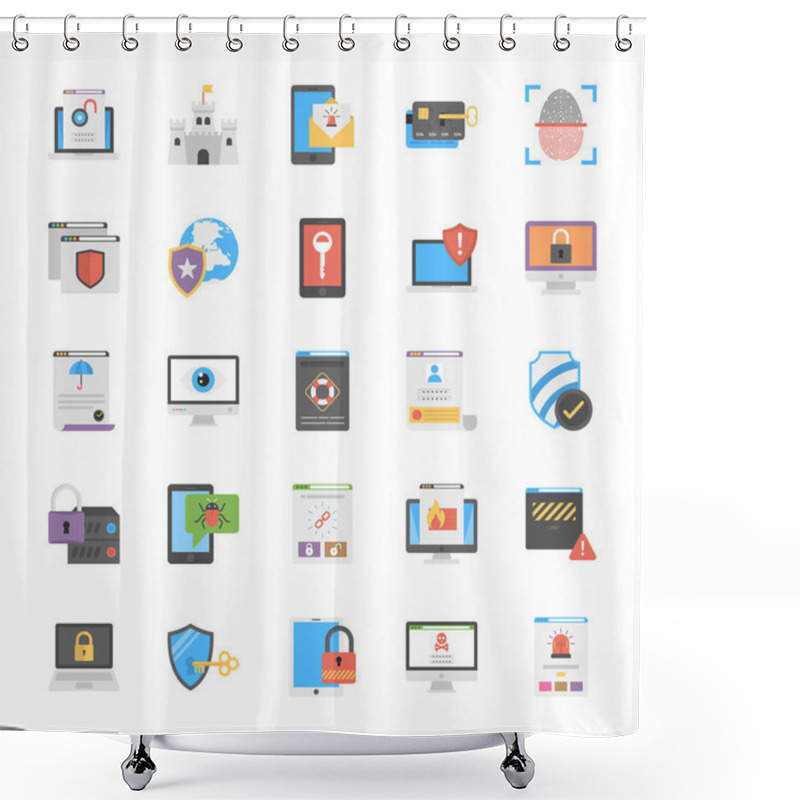 Personality   Set Of Cyber Security Icons Flat Design Shower Curtains