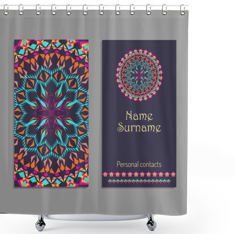 Personality  Vector Business Card Template. Ethnic Tribal Ornaments With Mandala Patterns. Boho Style Shower Curtains