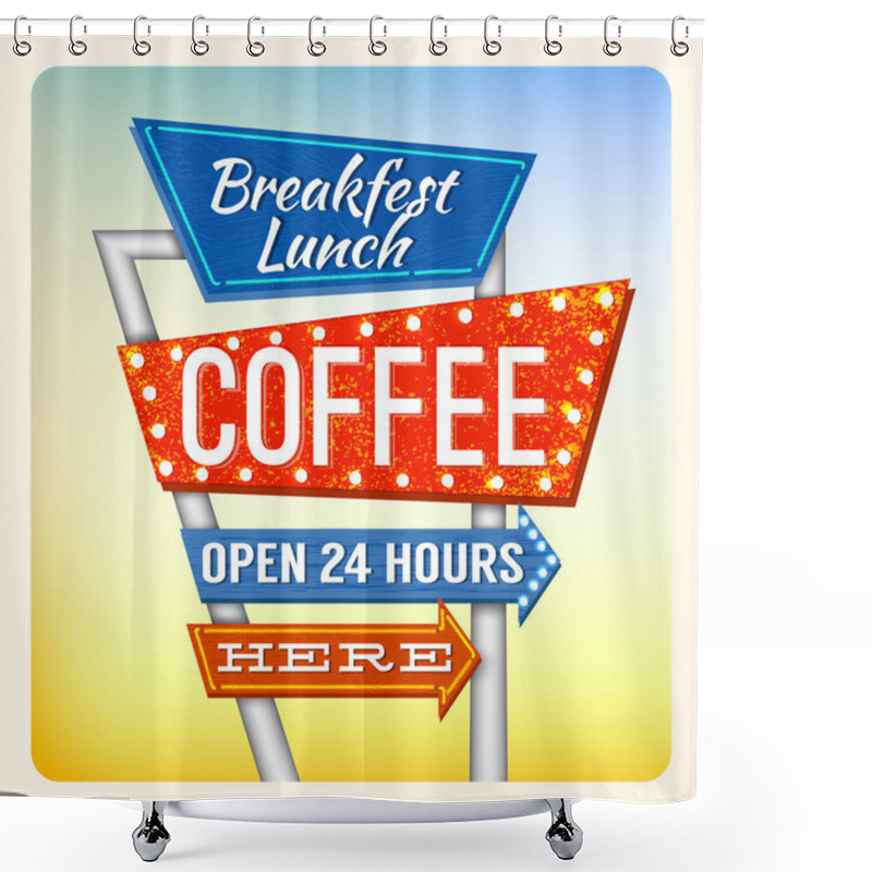 Personality  Retro Neon Sign Breakfest Coffee Shower Curtains