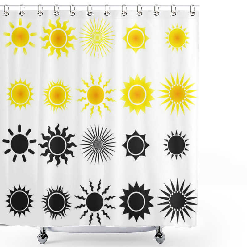 Personality  Set Of Sun Vectors In Yellow And Black Shower Curtains