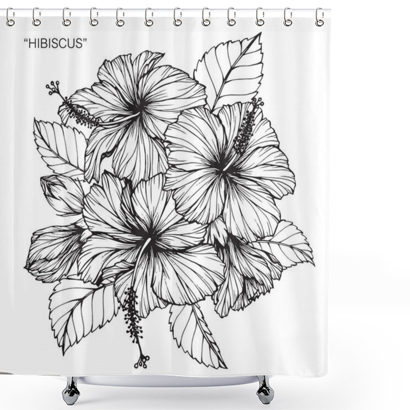 Personality  Hibiscus Flower. Drawing And Sketch With Black And White Line-art. Shower Curtains