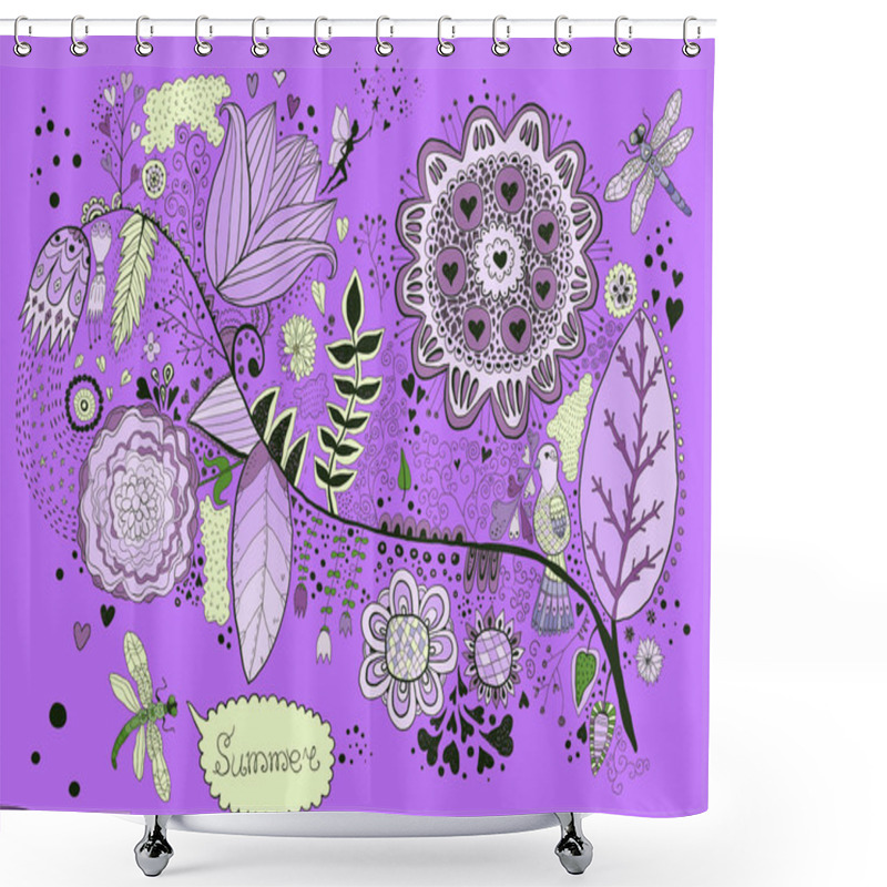 Personality  Hand Drawn Doodle Flora Shower Curtains