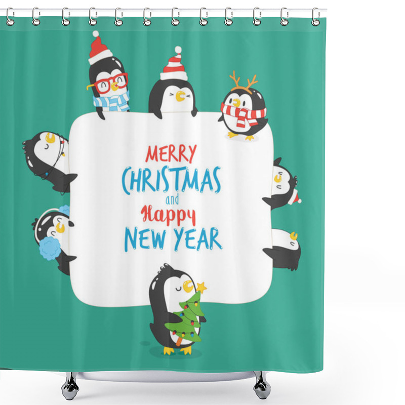 Personality  Penguins Happy New Year Card  Shower Curtains