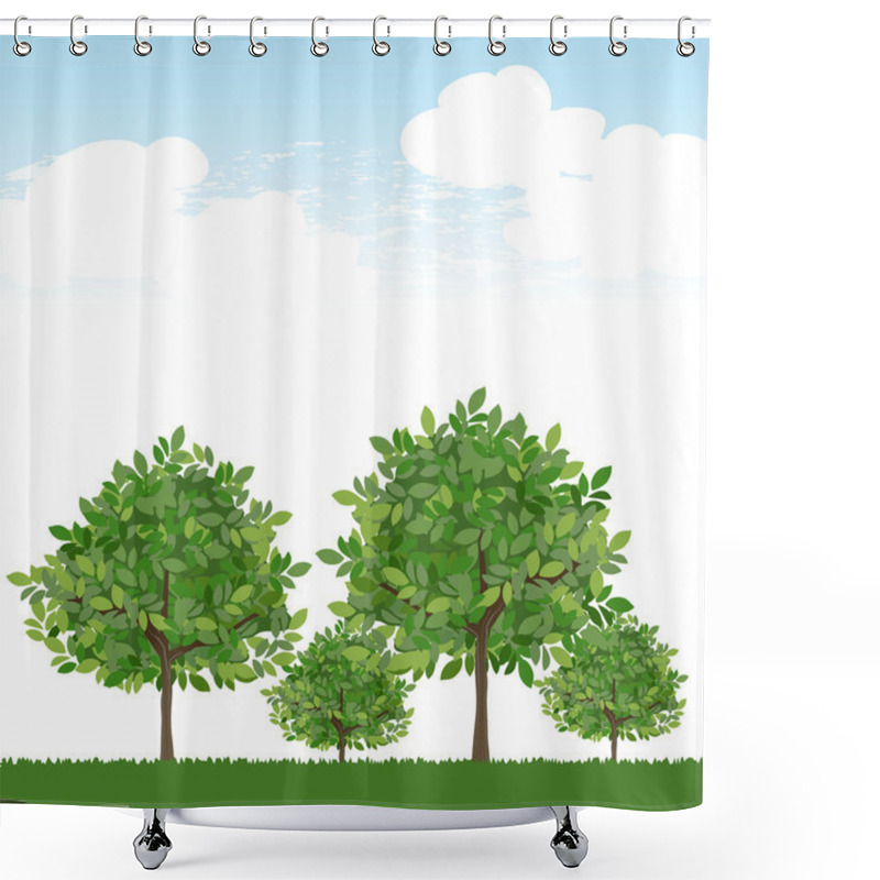 Personality  Trees On Lush Green And Blue Sky Shower Curtains