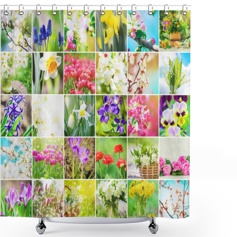 Personality  Many Pictures Of Flowers. Collage. Selective Focus Shower Curtains