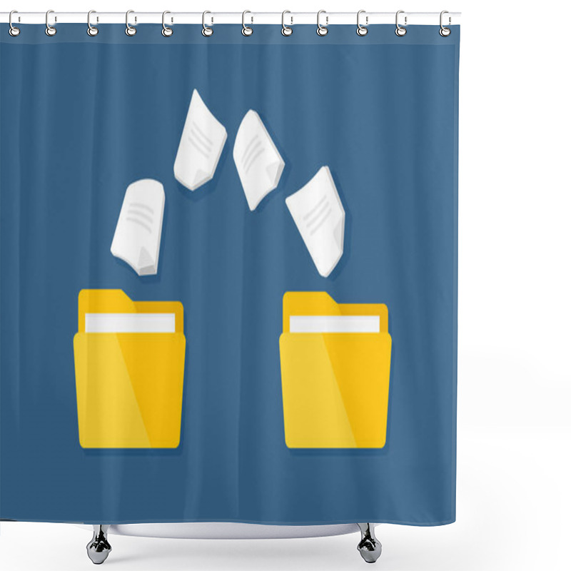 Personality  Transfer Of Documentation, Vector Flat Folders With Paper Files. Shower Curtains