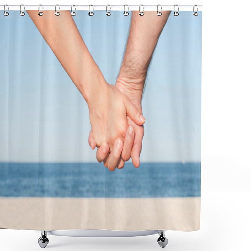 Personality  Couple Holding Hands On The Beach.  Shower Curtains