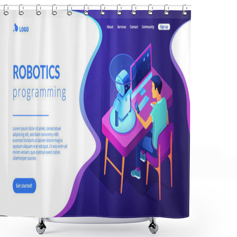 Personality  Robotics Programming Isometric3D Landing Page. Shower Curtains