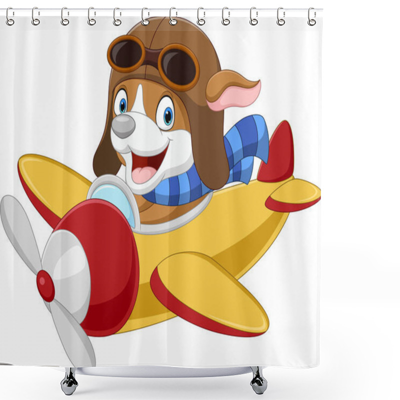 Personality  Vector Illustration Of Cartoon Little Dog Operating A Plane Shower Curtains